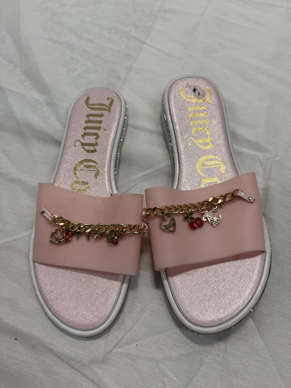 Juicy Couture Yaretta Women's Sandals Pink Size 9 Rhinestone Charm Bling Slide